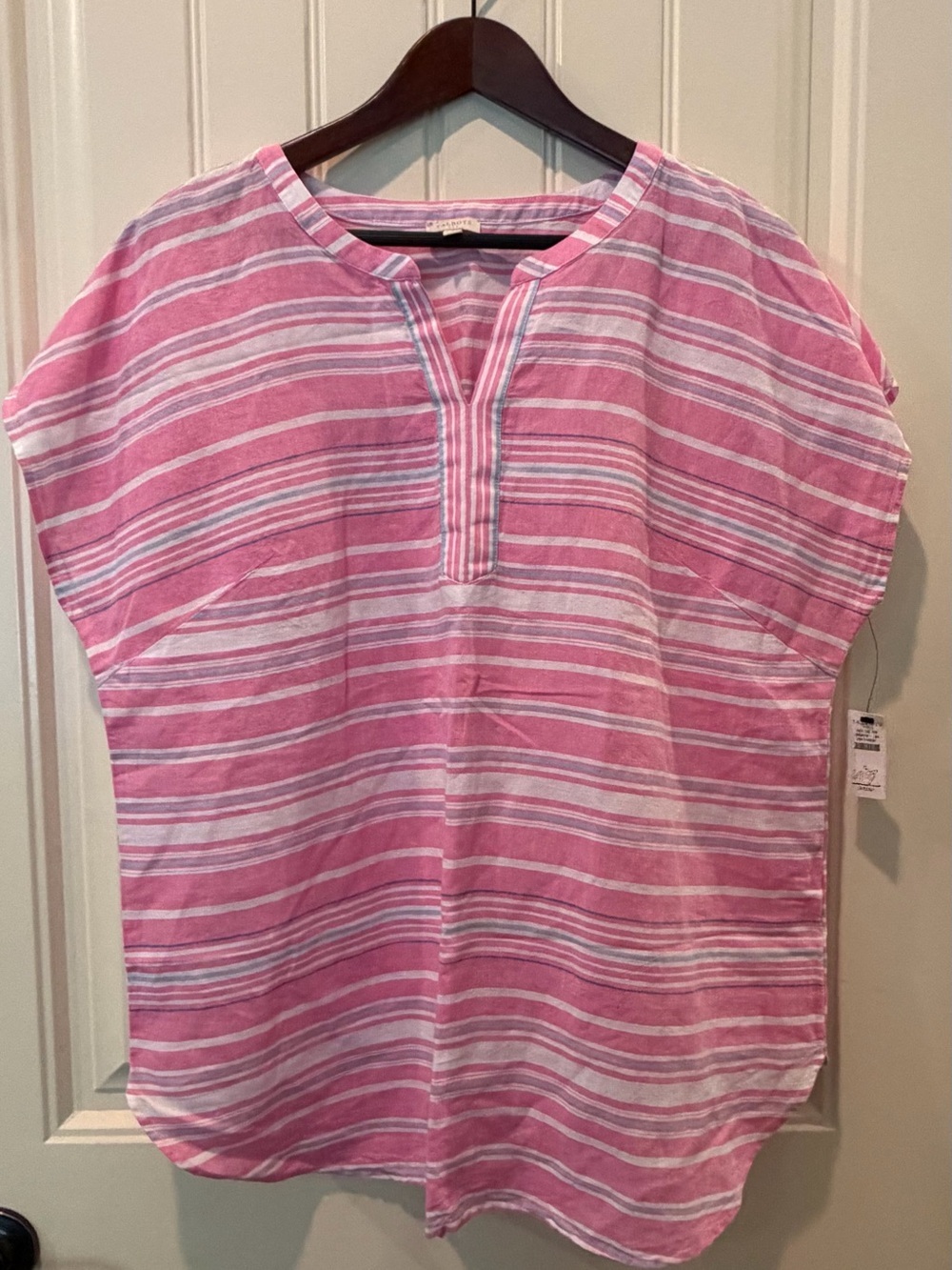NWT Talbots Large Pink/White Striped Tunic Top Linen Blend Summer Cool Vacay